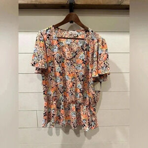 SO V-neck Floral Cinch Blouse- Juniors XXL